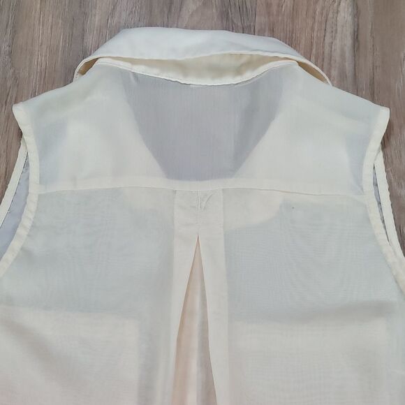 🔺️Papaya Yellow & Coral Ombre Sleeveless Buttoned Blouse Small - Picture 4 of 11